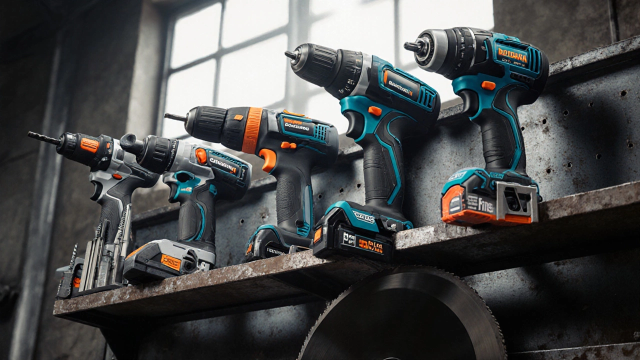 Пять популярных универсальных электроинструментов, размещённых на стенде.