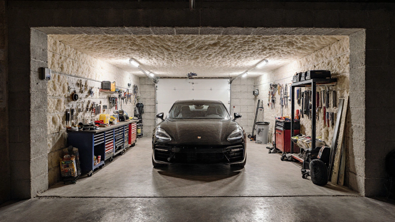 Утеплённый гараж из пеноблоков с подогревом пола и инструментами внутри.