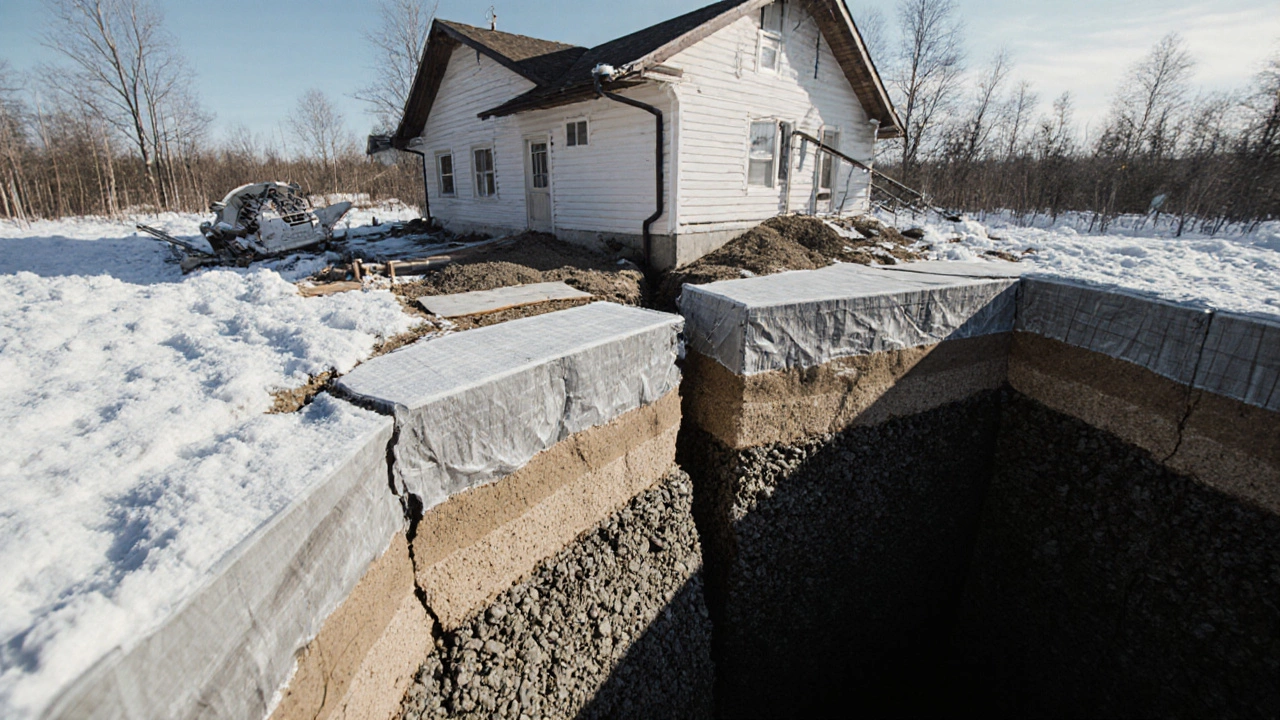 Сравнение правильного и неправильного котлована с разрезом слоев защиты фундамента