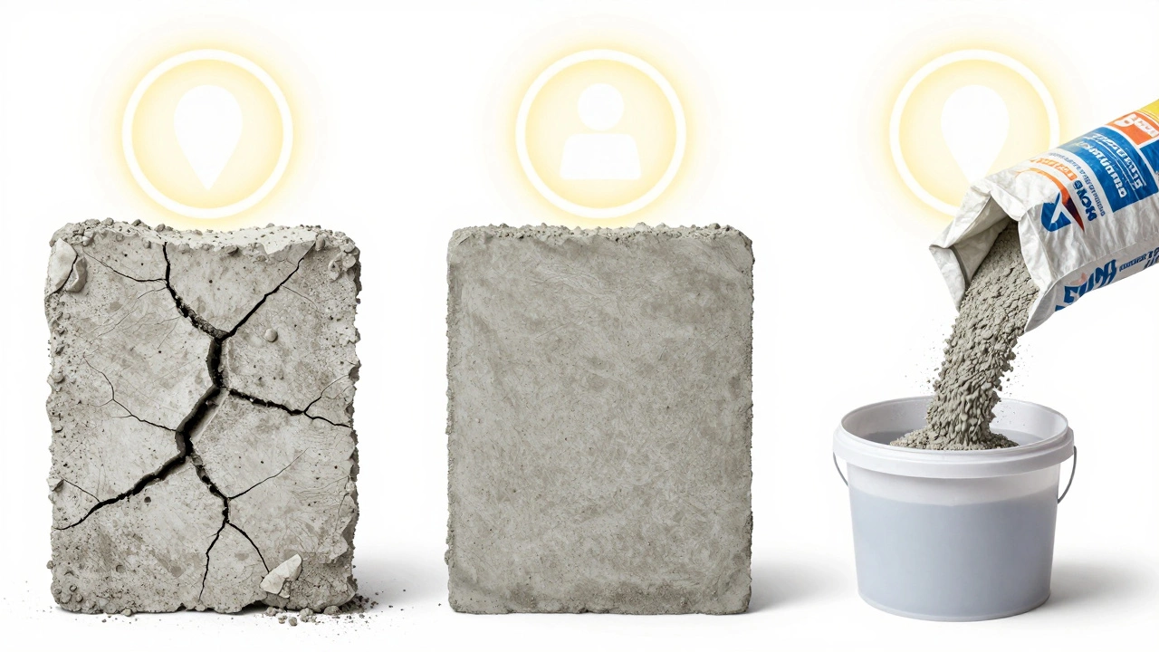 Три вида бетона: неравномерный, идеальный и готовая смесь — сравнение качества.