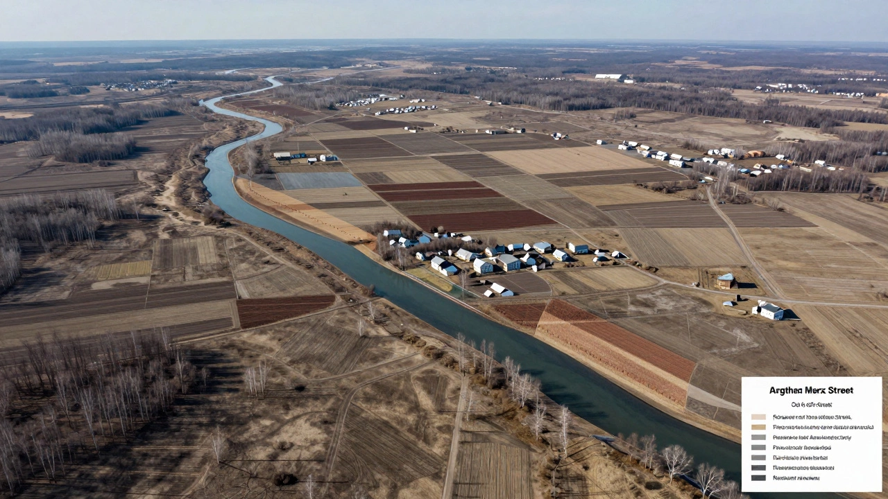 Карта зонирования Сибири с выделенными ограничениями: река Обь, сельхозземли и исторический район с регулируемыми стройками.