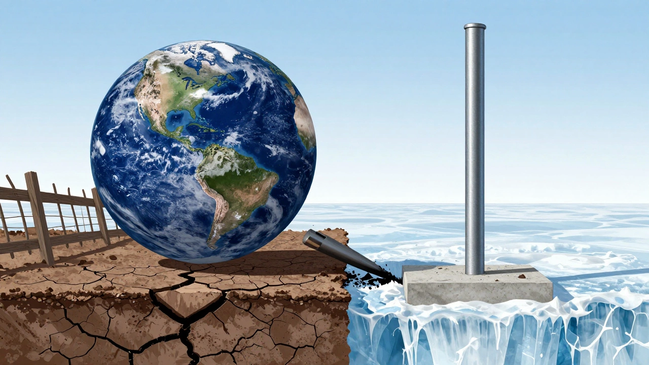 Разрез грунта: один столб выдавливается льдом, другой надежно закреплен бетоном.