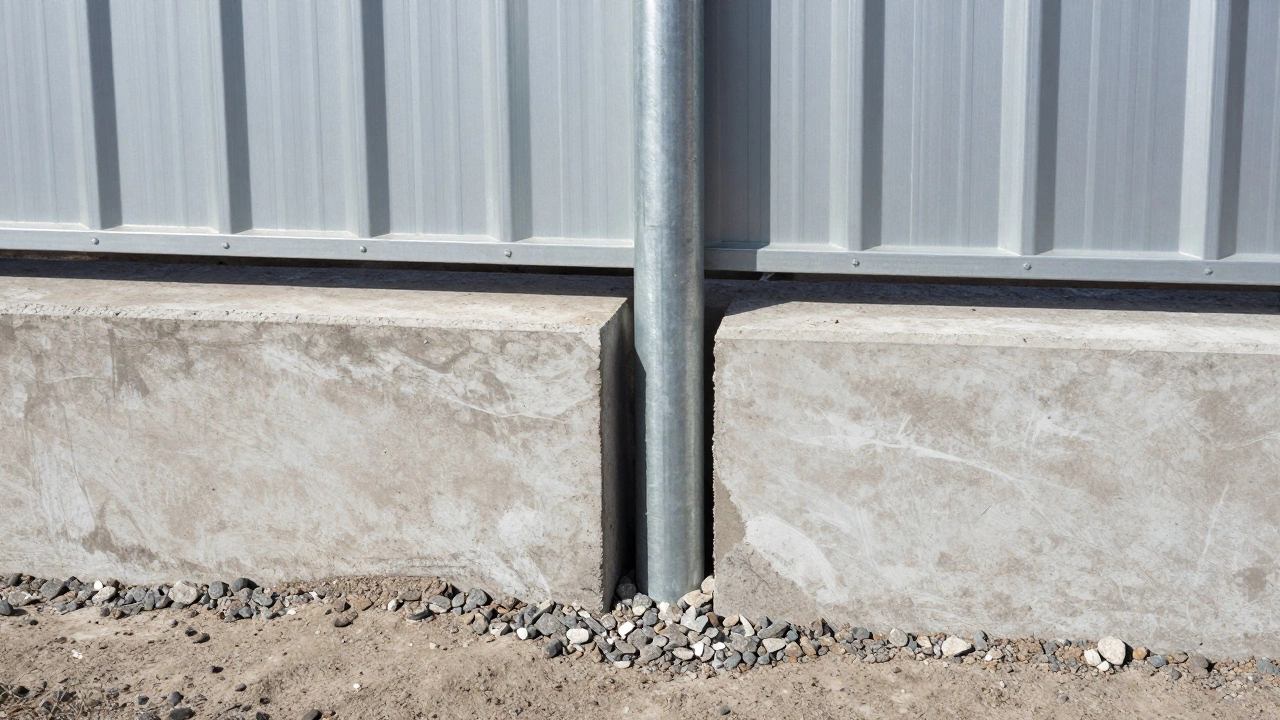 Столб установлен в бетонный фундамент с дренажным слоем, забор ровный и стабильный.