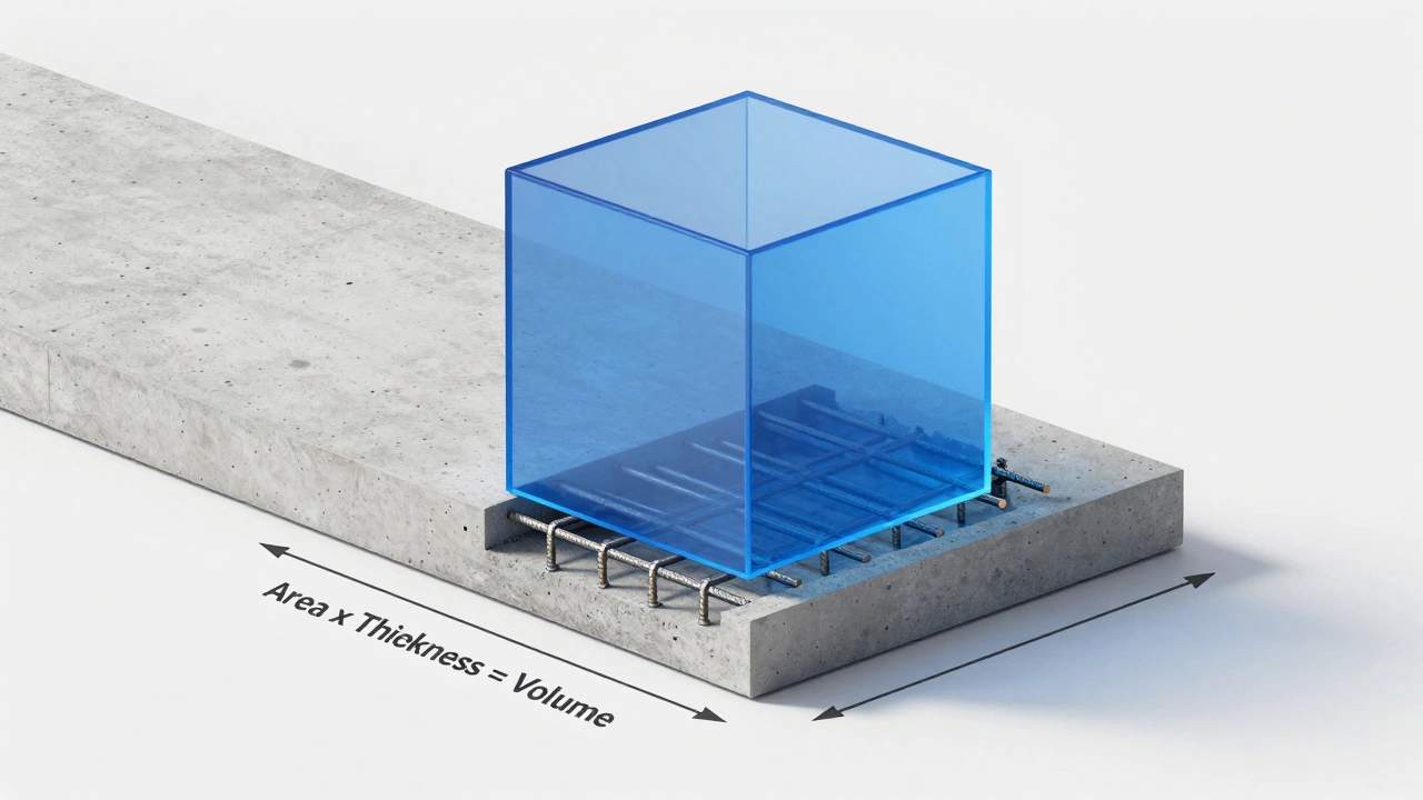 3D-схема расчета объема бетона с арматурой внутри плиты