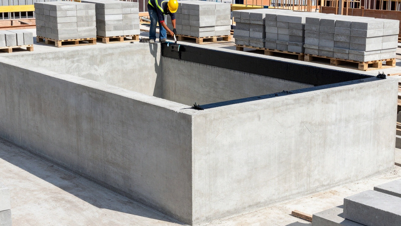 Нанесение гидроизоляции на готовый бетонный фундамент перед кладкой стен