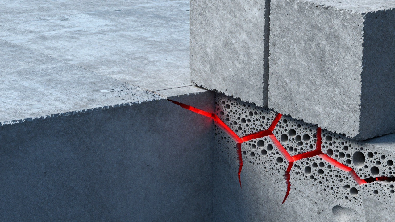 Схематичное изображение структуры бетона с микротрещинами при преждевременной нагрузке