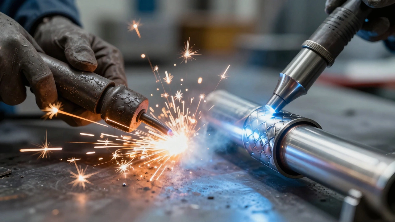 Сравнение грубого электросварочного шва и точного аргонного шва на металле